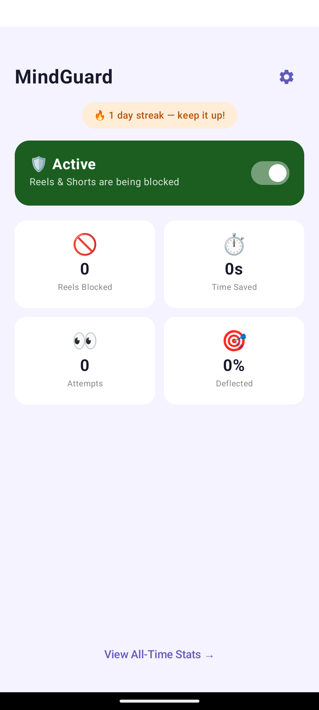 Home Screen - Stats and streak tracking