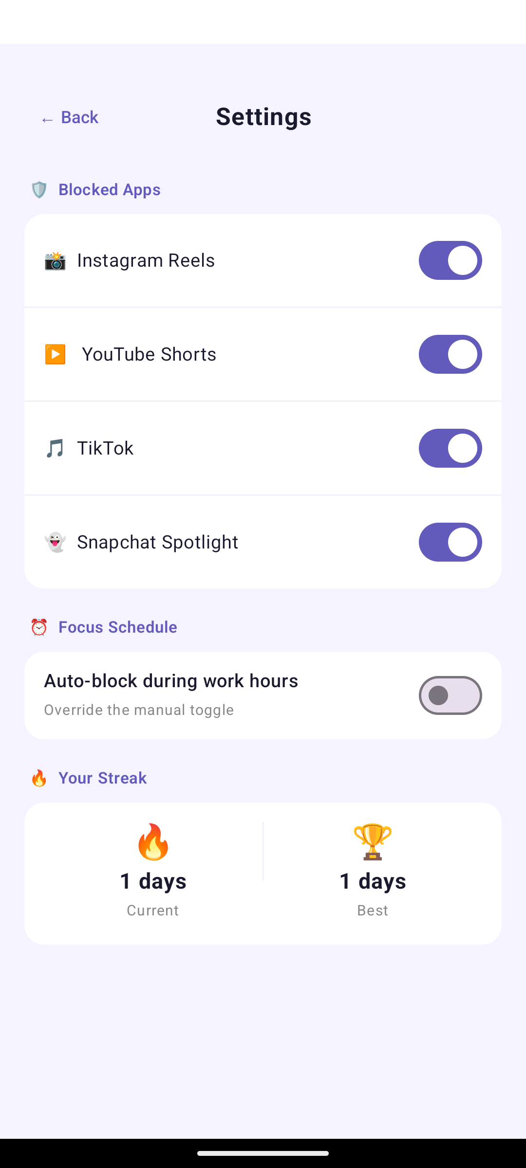 Settings - Per-app blocking controls